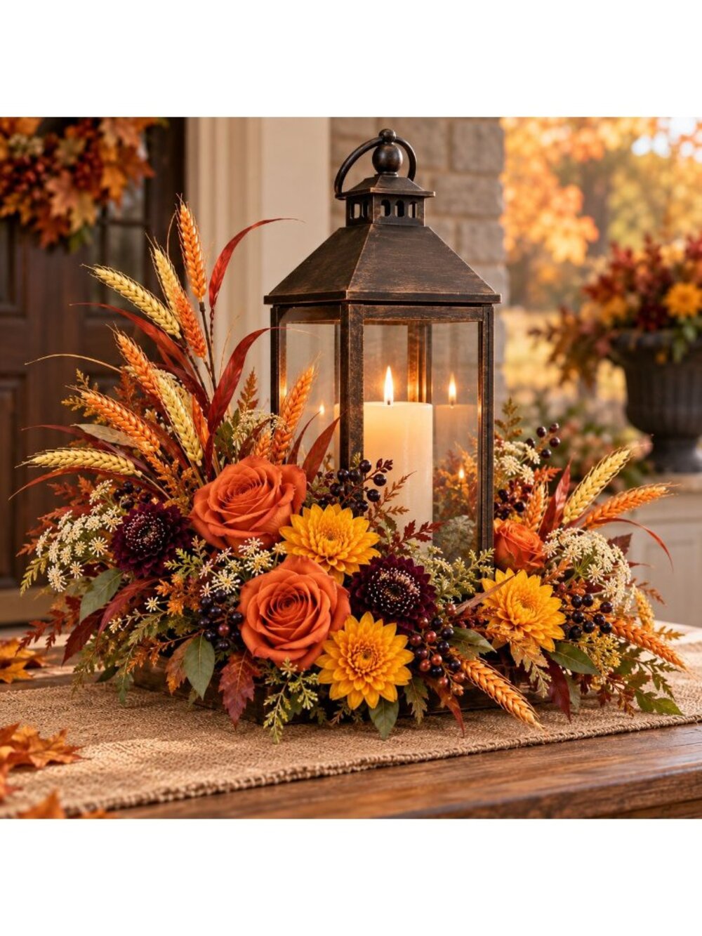 Fall Wheat Spray, Faux Grain Stem, 10 Head Artificial Floral Filler Thanksgiving - Picture 3 of 7
